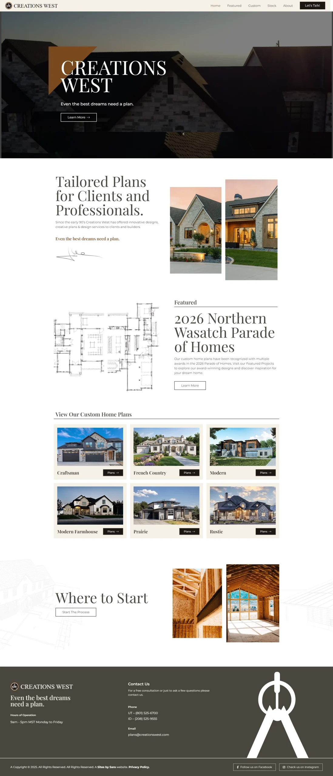 Creations West website design