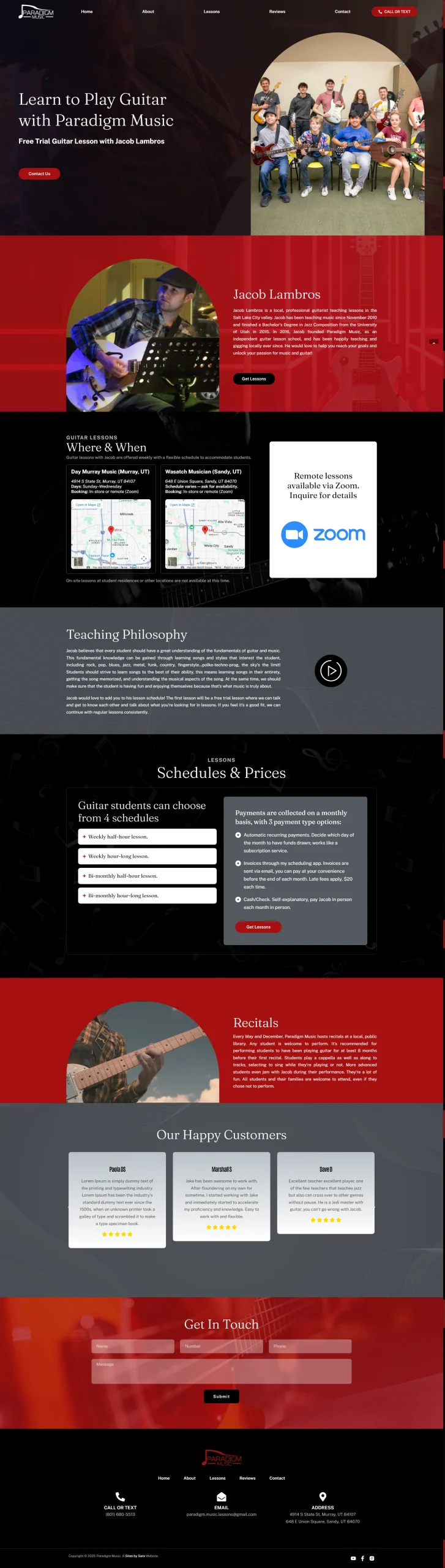 Paradigm Music Lessons website design