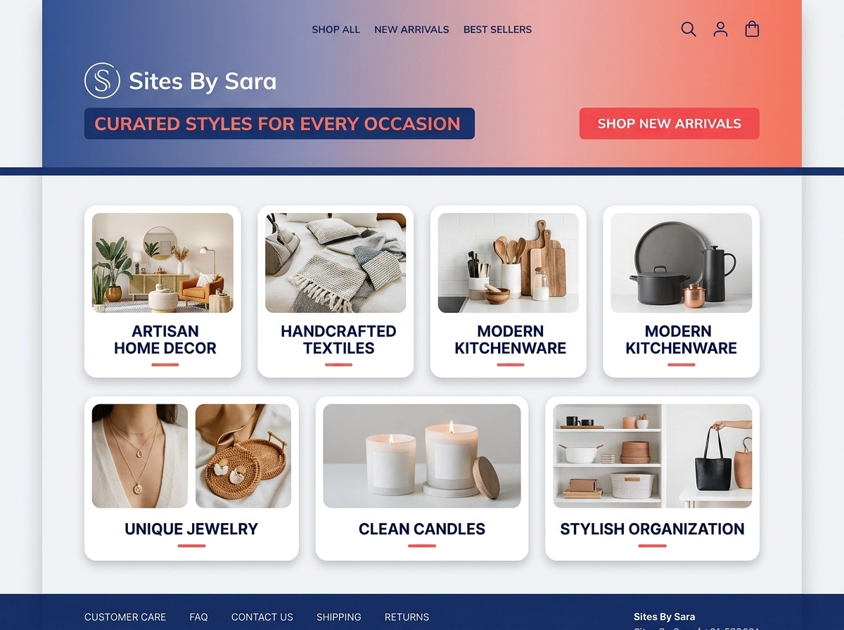 Custom-branded Amazon storefront mockup with product sections
