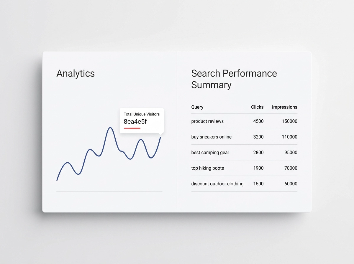 Analytics and search console tracking dashboard mockup