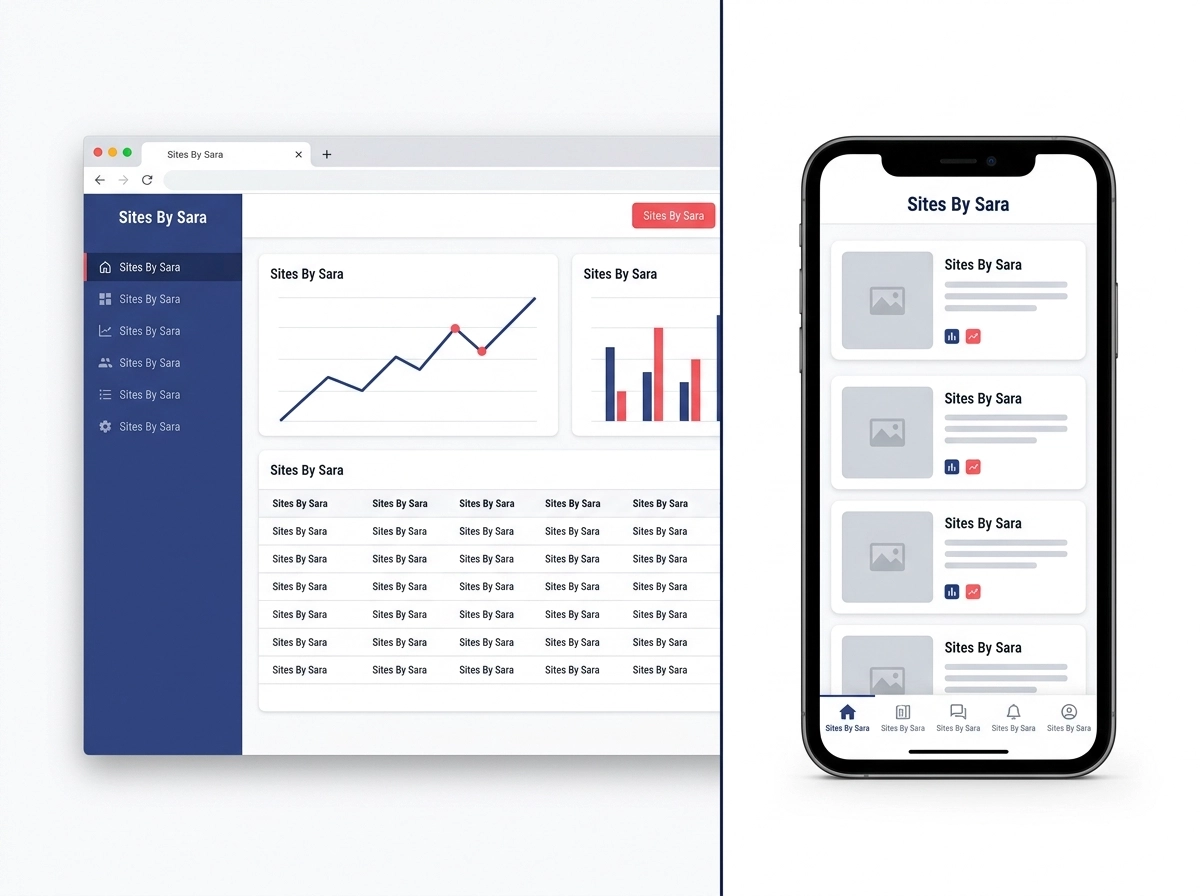 Simple webpage icon and mobile app icon side by side with a decision point between them