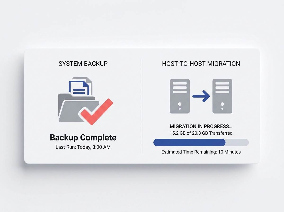 Website backup files and host migration progress screen