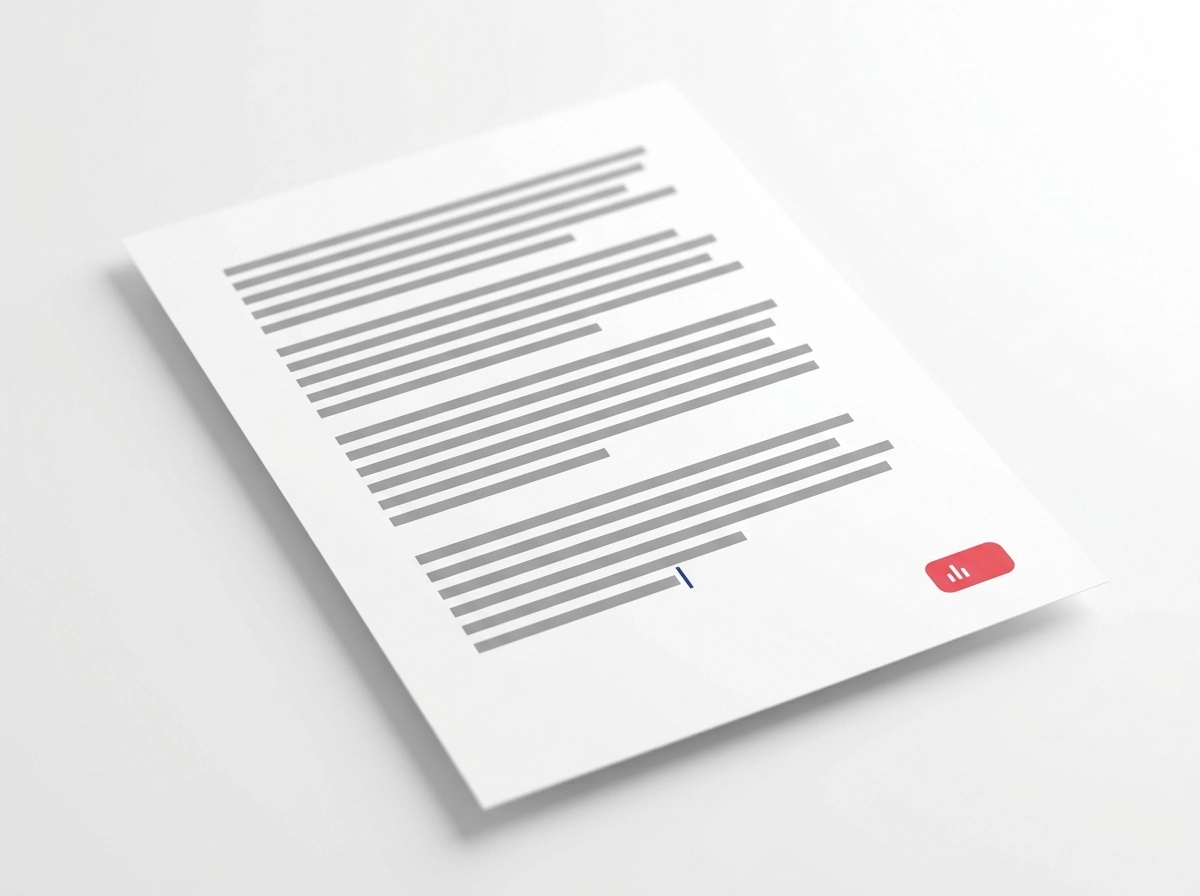 Written content draft on a document page with a word count indicator