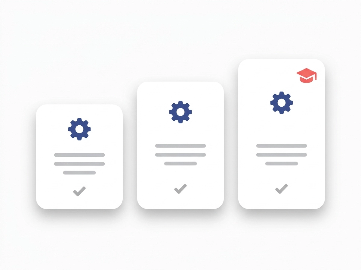 Three CRM build tier cards showing progressively more configuration and training