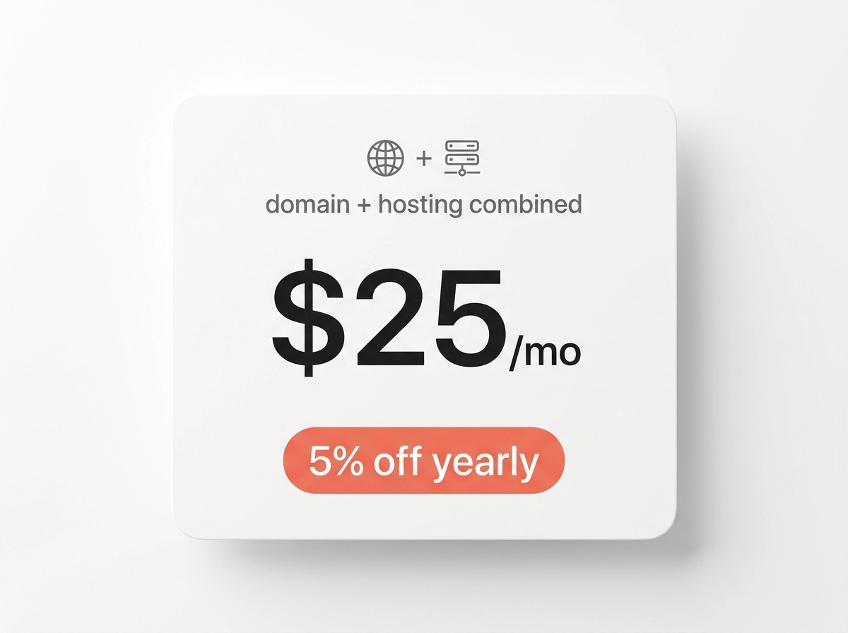 Domain and hosting billing summary showing one bundled monthly rate