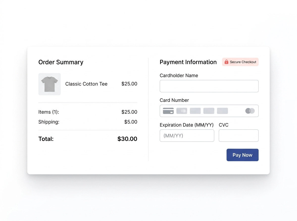Website checkout page with payment processing added
