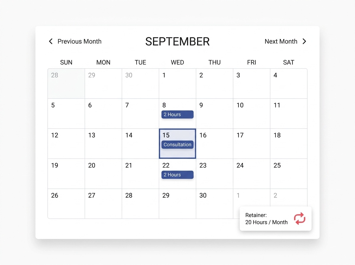 Monthly development hours retainer calendar mockup