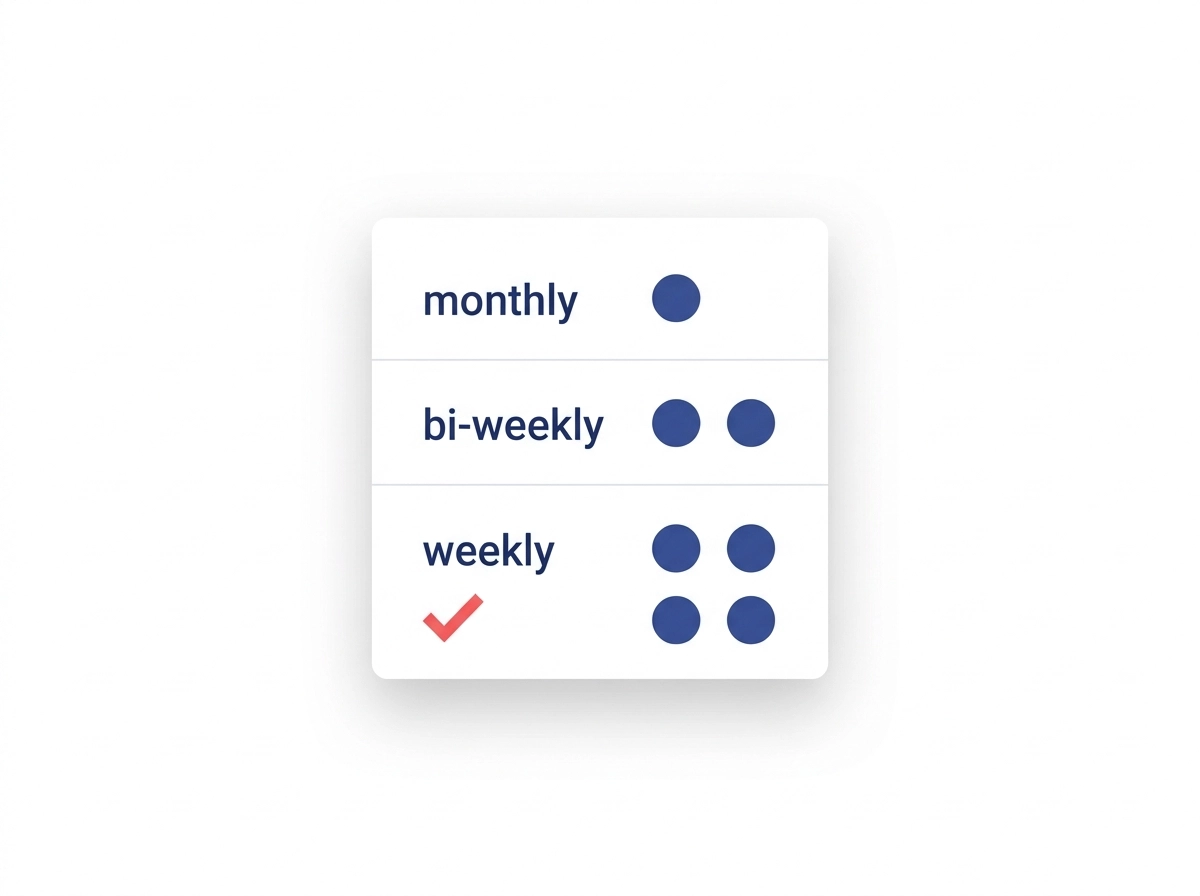 Newsletter send schedule calendar with monthly, bi-weekly, and weekly frequency options