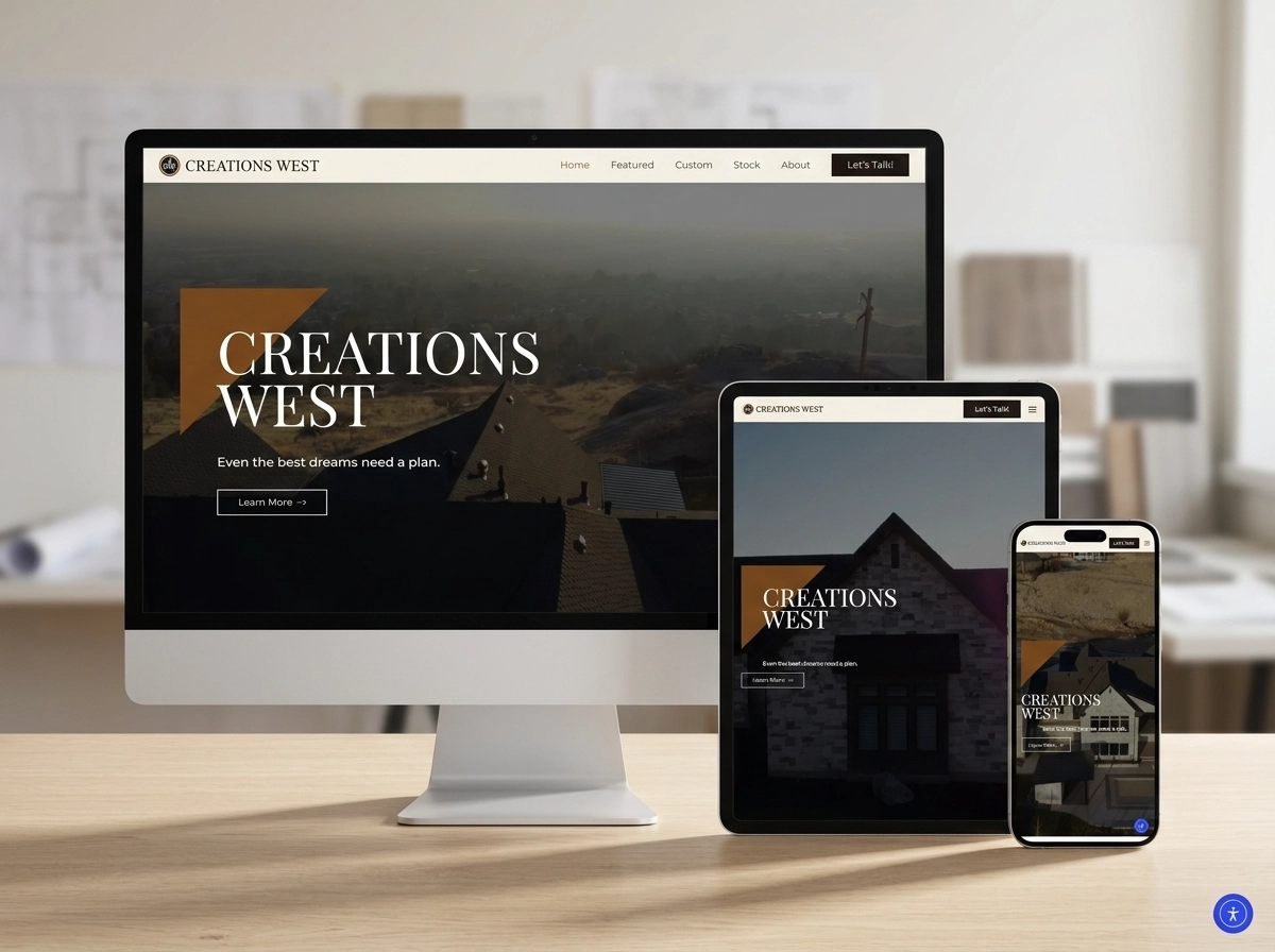 Creations West homepage hero section