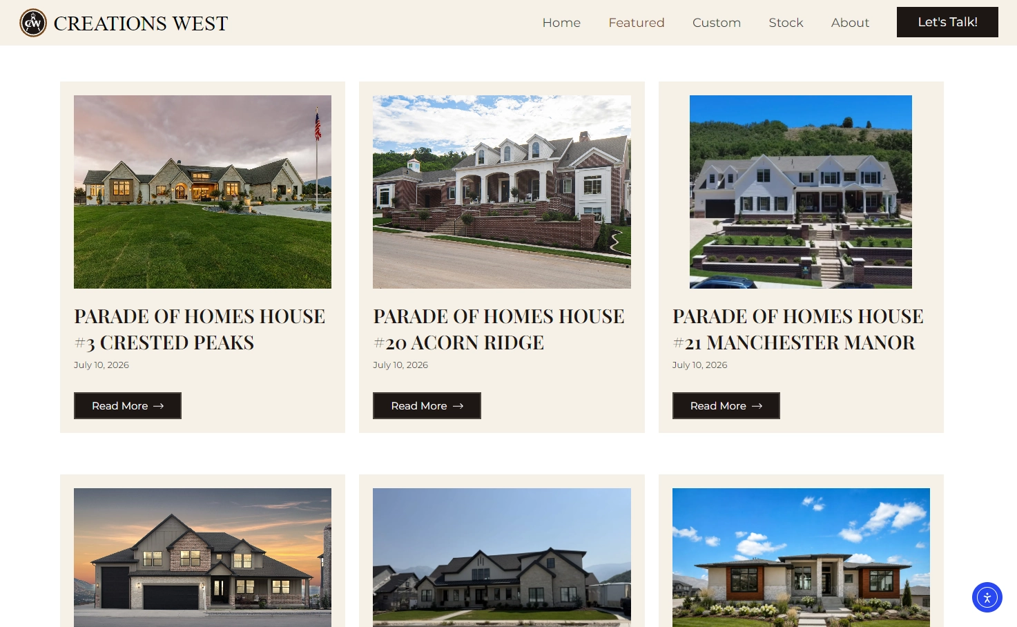 Creations West featured Parade of Homes projects page
