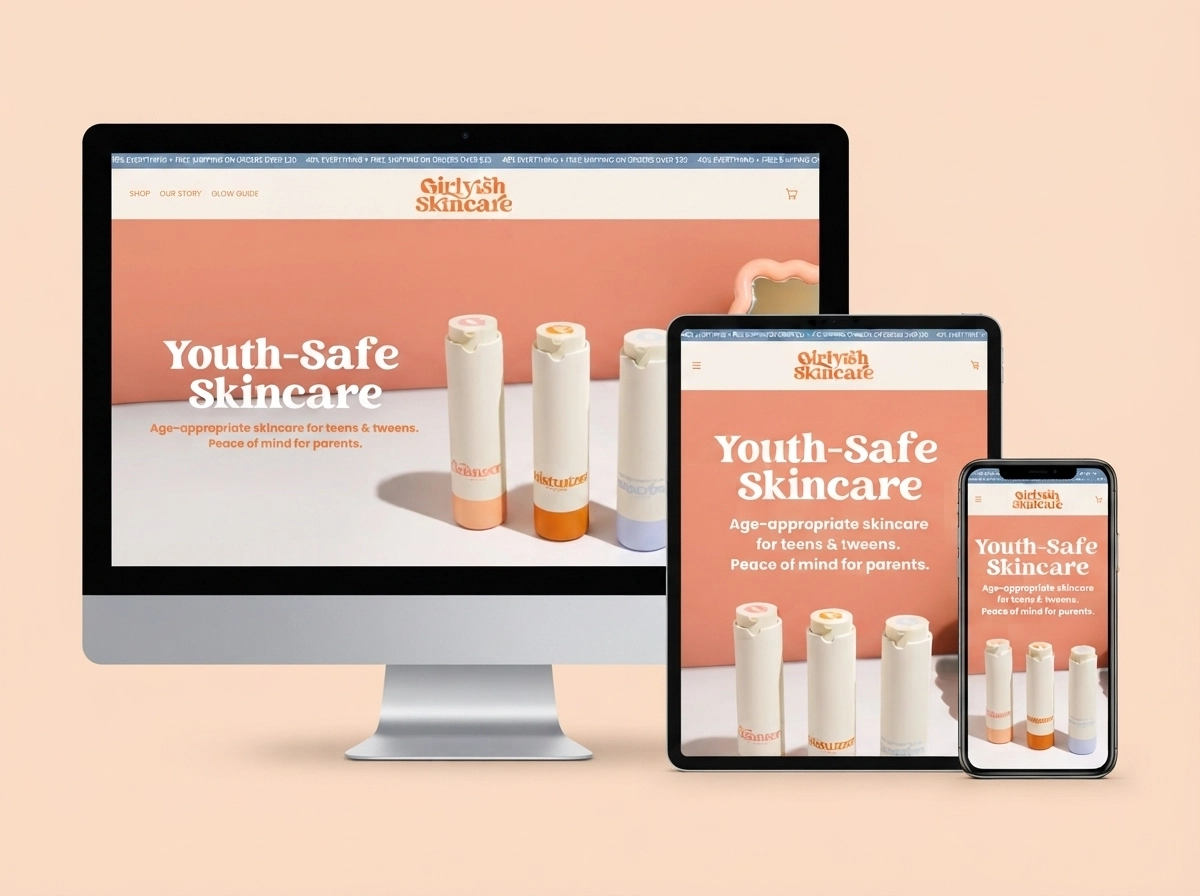 Girlyish Skincare homepage hero section