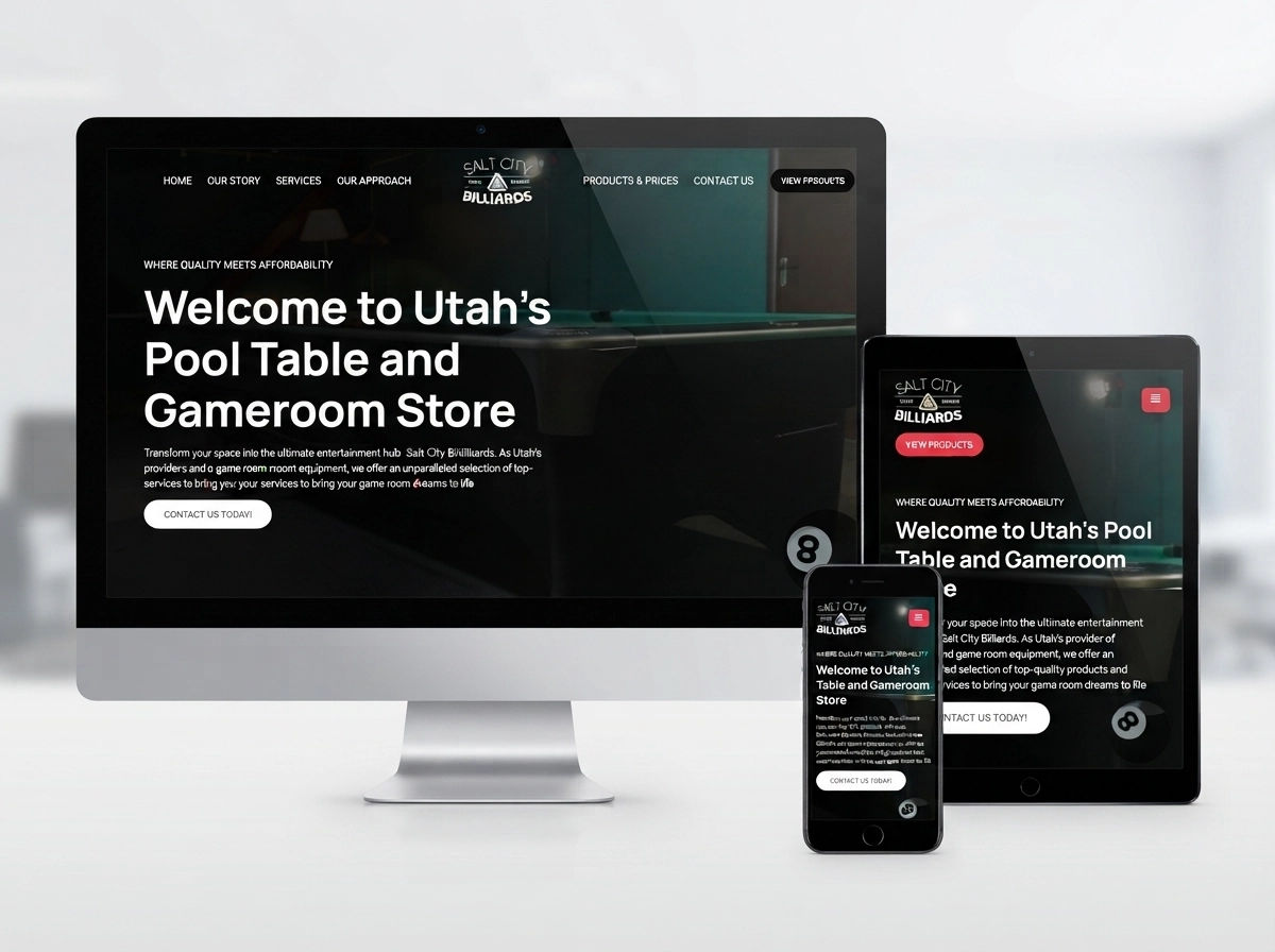 Salt City Billiards homepage hero section