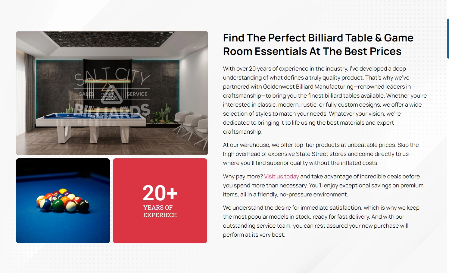 Salt City Billiards products and prices page