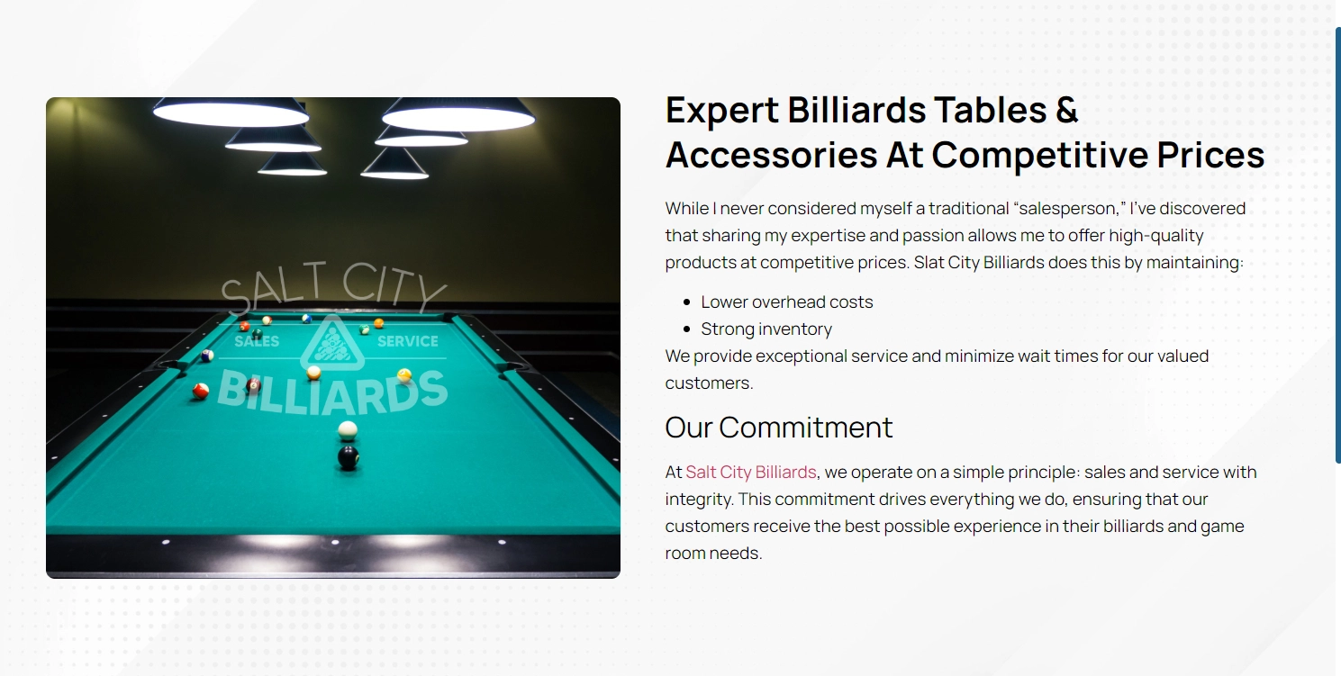 Salt City Billiards our approach page