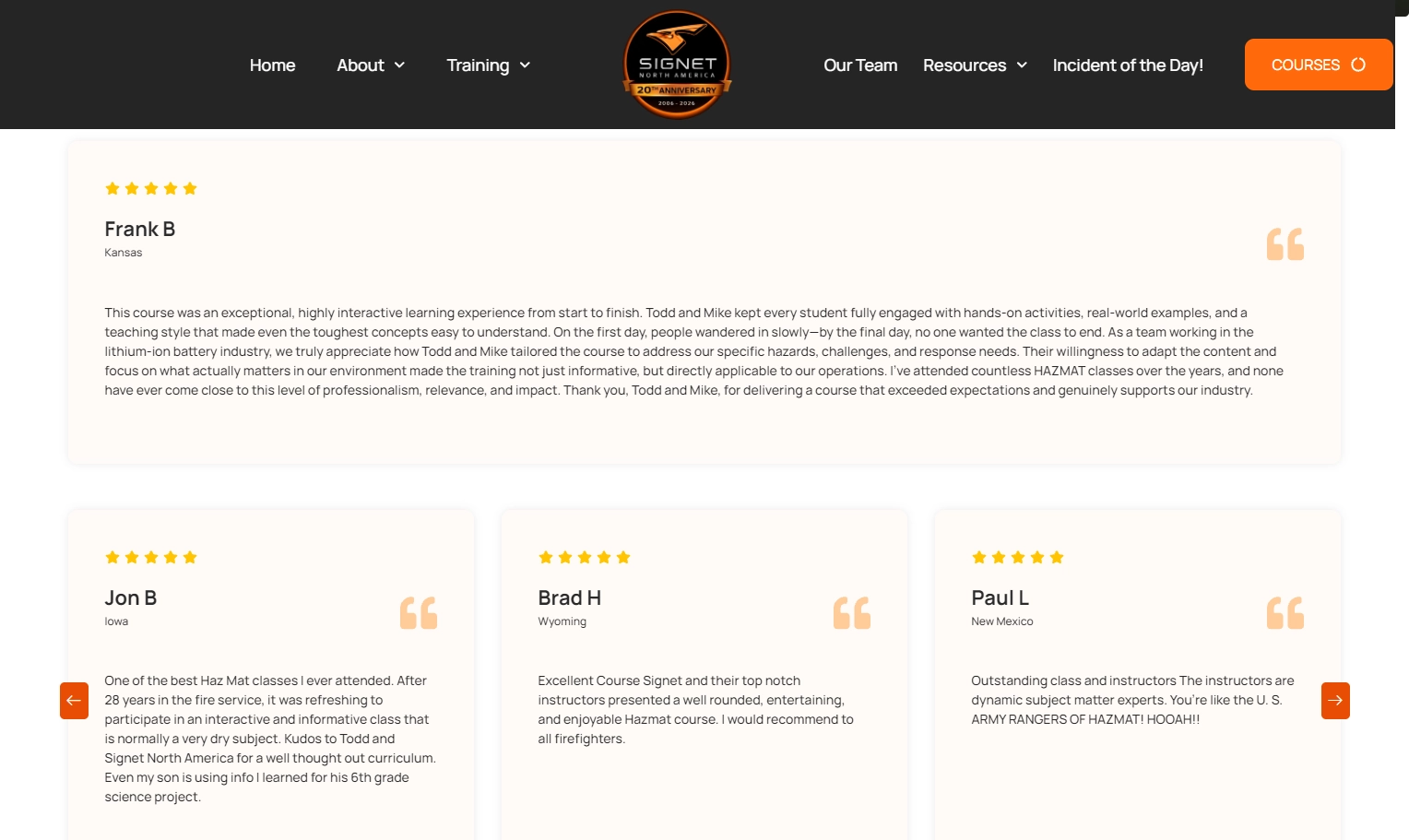 Signet North America testimonials page