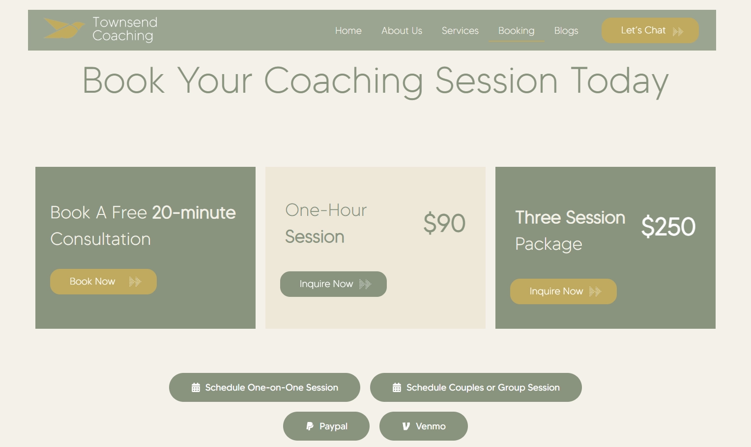 Townsend Relationship Coaching consultation booking page