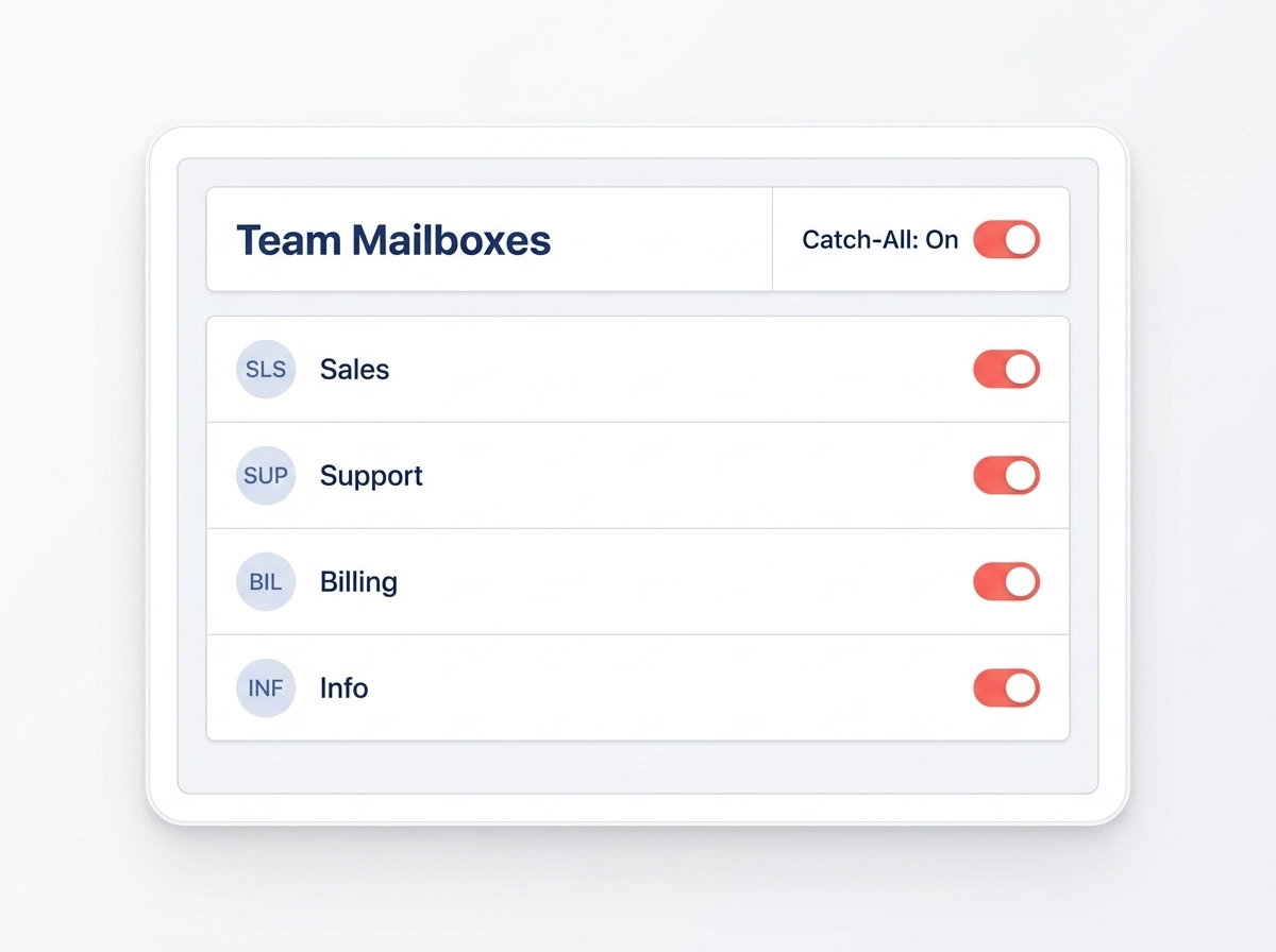 Team mailbox management and catch-all routing console