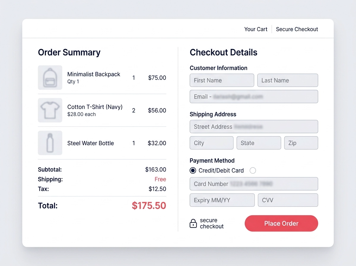Shopify Shopping Cart and Checkout Page Mockup