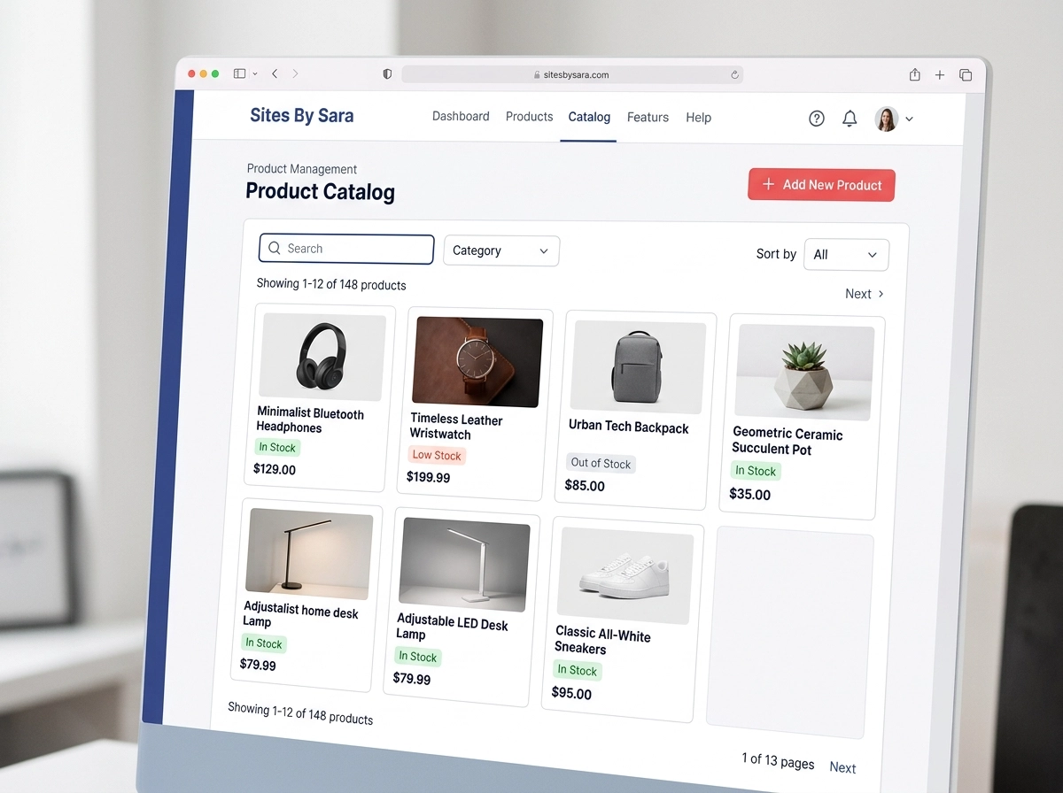 Shopify Product Catalog Admin Screen Mockup
