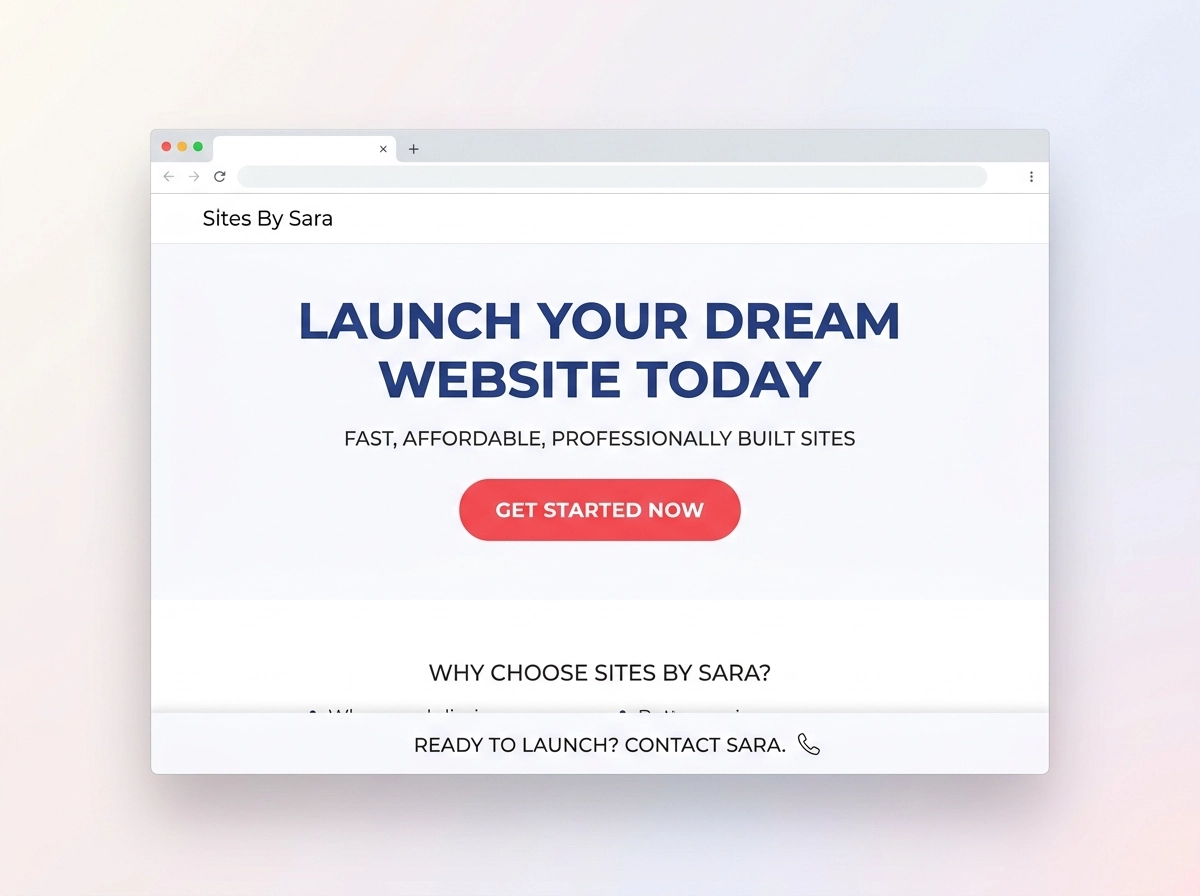 Single-page squeeze landing site mockup with a headline and call-to-action button