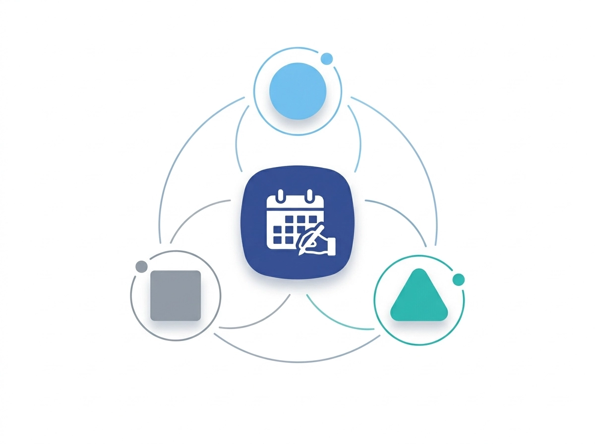 Social media posting schedule across three connected network icons