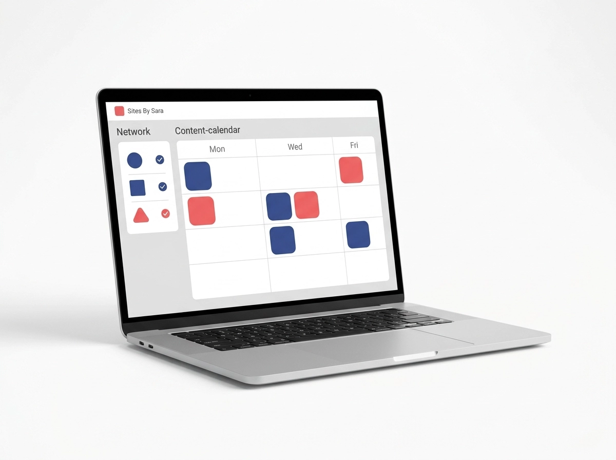 Social media content calendar and posting schedule mockup across multiple networks