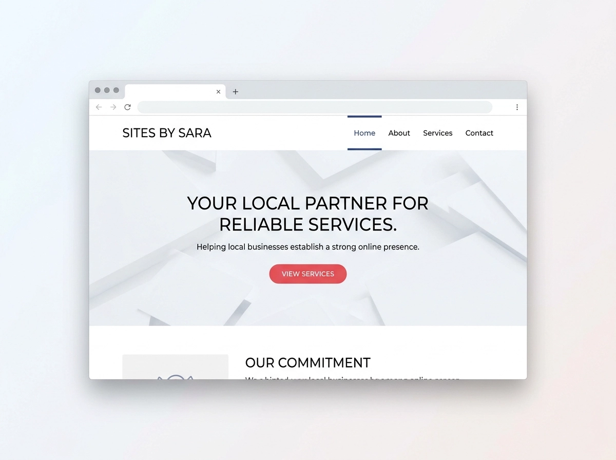 Static HTML brochure website mockup with navigation menu and homepage layout