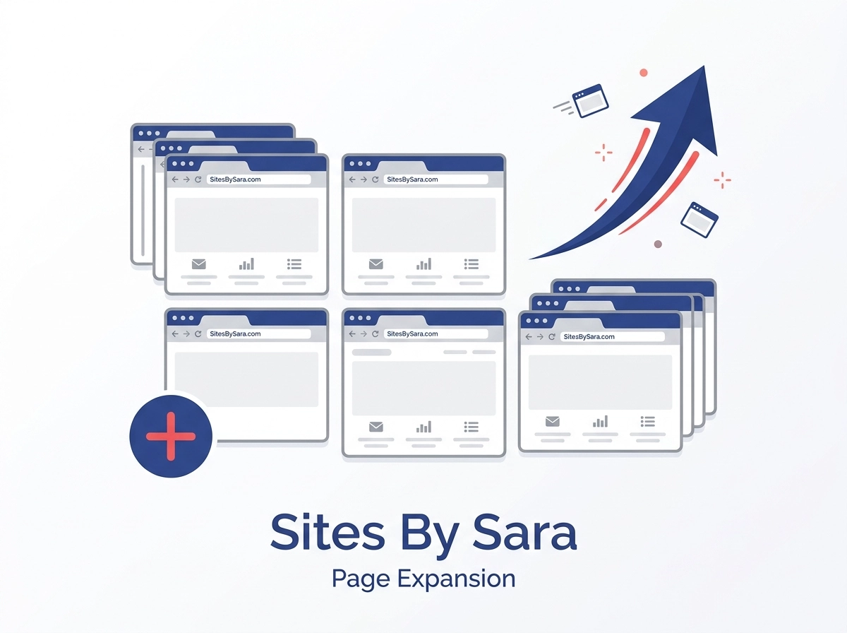 Stack of simple webpage cards with a plus icon representing added pages