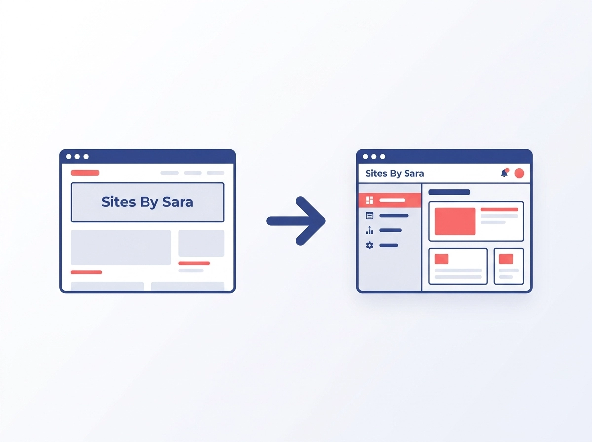 Simple webpage icon transforming into a content management dashboard icon