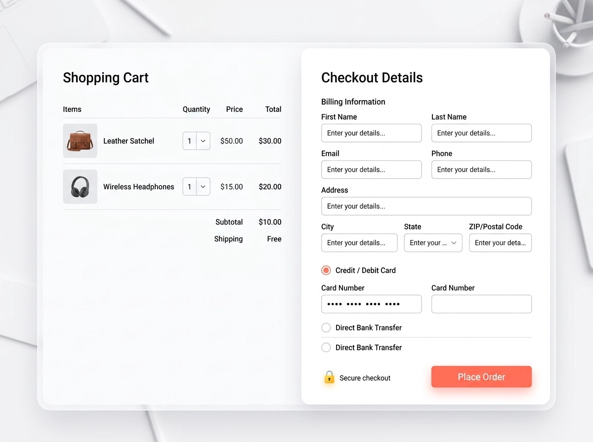WooCommerce Shopping Cart and Checkout Page Mockup