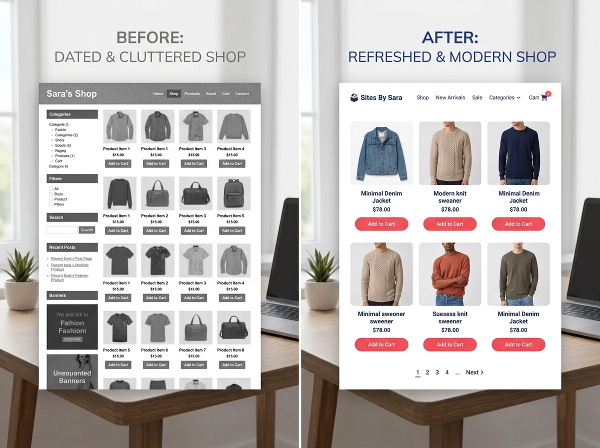 WooCommerce Store Design Refresh Before and After Mockup